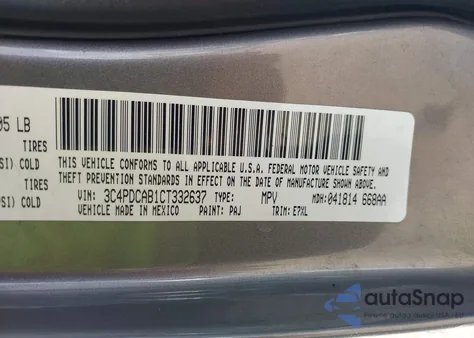 2012 Dodge Journey Se/Avp from USA, damaged, VIN 3C4PDCAB1CT332637